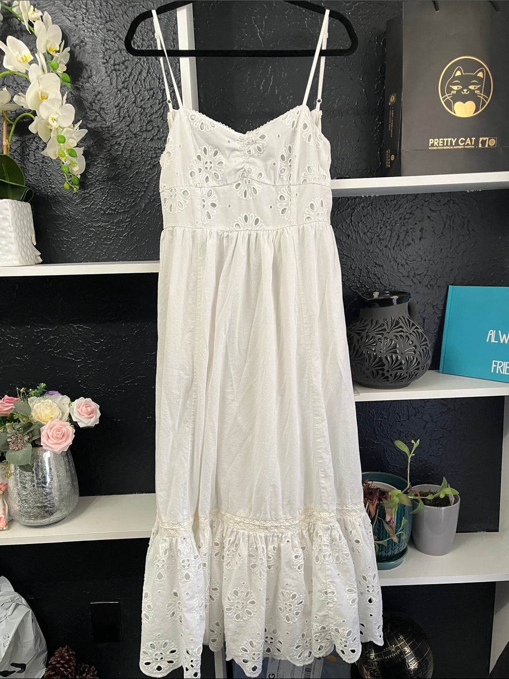 American Eagle Outfitters White Eyelet Maxi Dress L